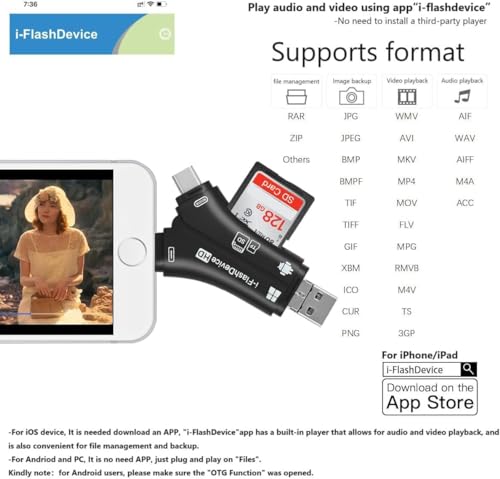 ZOIOT Lector de tarjetas SD para iPhone, que lee tanto la memoria SD como TF al mismo tiempo, para cámara de sendero/caza en todos los modelos actuales de Apple iOS, iPad y iPhone (negro)