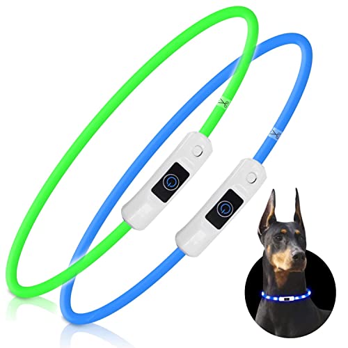 Nobleza - 2 × Collar Luminoso Perro de Seguridad Personalizado, 3 Modos Collar Luz Perro con USB Recargable, Ajustable Impermeable Collares LED para Perros Pequeños/Medianos/Grandes