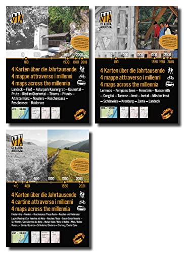 Landeck TirolWest 09-11/30 en la Vía Claudia Augusta - 3 mapas históricos cada uno + 1 mapa actual lleno de consejos de senderismo y experiencias de vacaciones - 