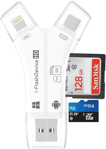 ZOIOT Lector de tarjetas SD para iPhone, que lee tanto la memoria SD como TF al mismo tiempo, para cámara de sendero/visor de caza en todos los modelos actuales de Apple iOS, iPad y iPhone (blanco)